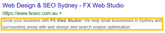 Meta description on SERPs
